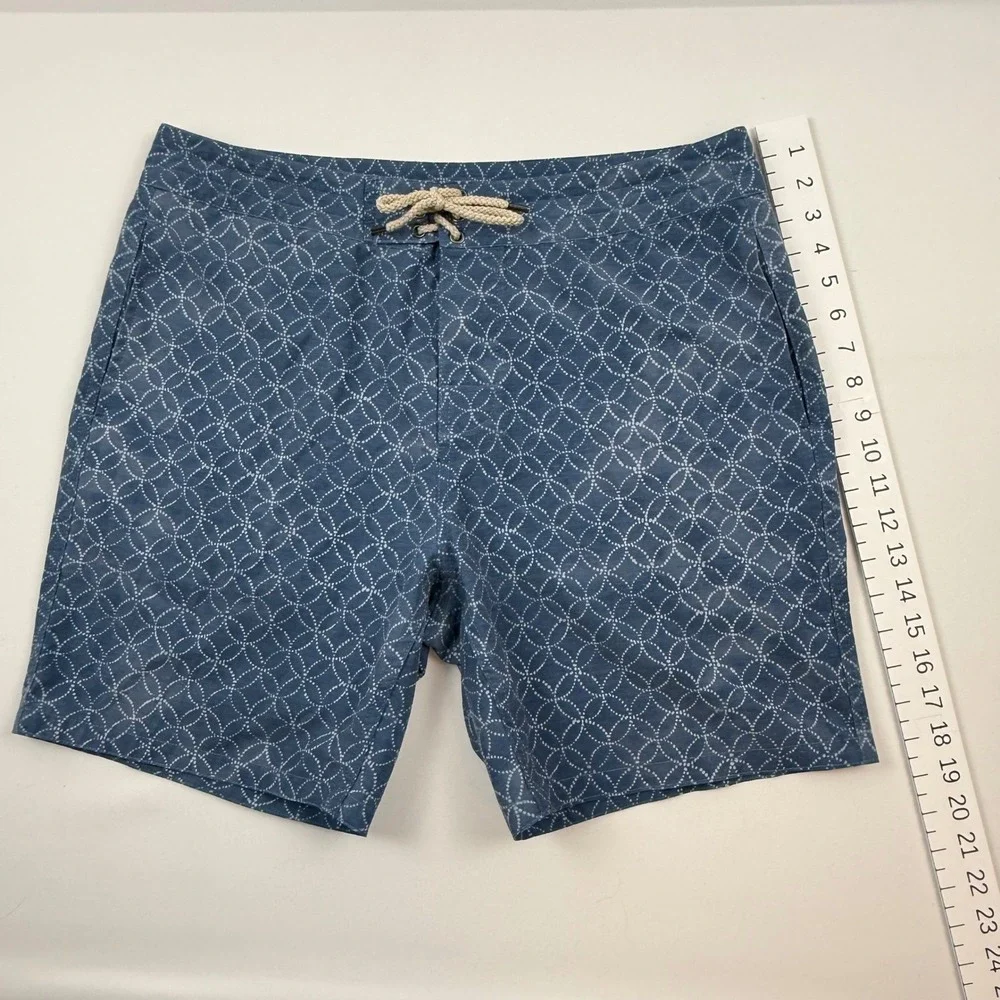Faherty Mens Beacon Trunk Midnight Sashiko Blue Board Shorts 34 MSU2100-MNB